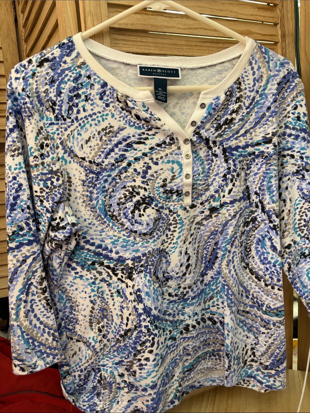 Karen Scott Blue Swirl Henley Top Petite Large
